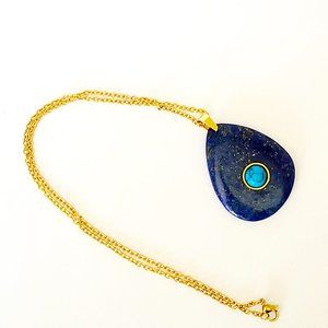 Pear/Teardrop Lapis Lazuli & Blue Howlite Pendant on ION Yellow Gold Neck Chain
